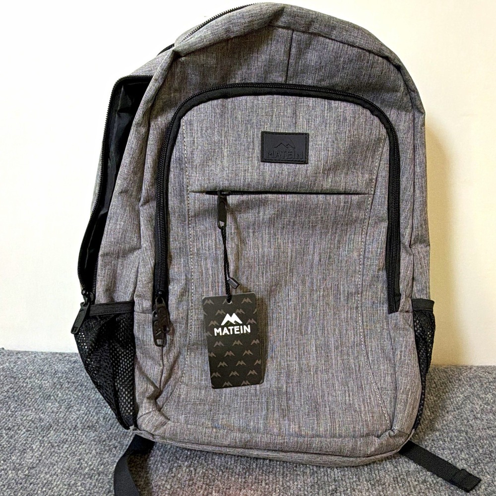 MATEIN Solid Laptop Backpack with Built-In USB Port, Gray/Black Backpack
